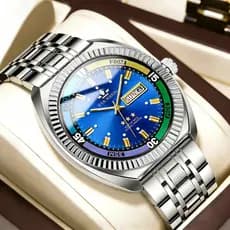2026 novo estilo anel de engrenagem relógio de banda de aço masculino calendário duplo luminoso grande mostrador moda re