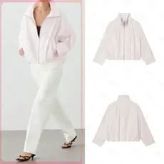 Novidades Primavera Verão: Jaqueta Bomber Feminina Estilo Europeu-Americano, Gola Alta, Versátil 06705353 RS9Z