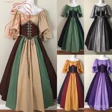 Traje Medieval Feminino, Vestido de Baile Gótico Renascentista para Halloween com Mangas Largas e Cosplay R5O2 L K 7JJF