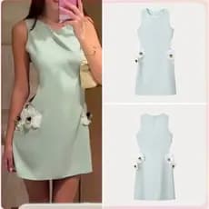 Novo vestido curto feminino sem mangas, estilo europeu-americano, com flores de lantejoulas vazadas e ombros à mostra CK