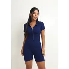 Macacão Curto Feminino com Zíper, Macacão de Manga Curta para Academia, Roupa de Uma Peça Elástica para Treino e Fitness