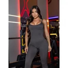 Macacão fitness feminino canelado poliamida elástico, empina bumbum sem transparência, para academia, yoga e uso diário