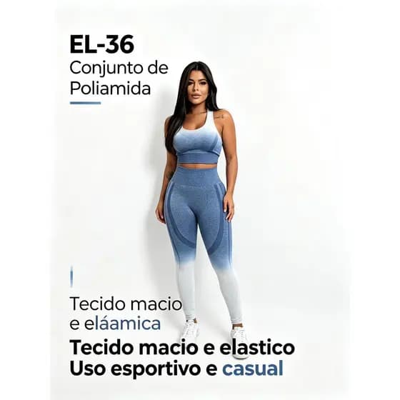 Conjunto poliamida EL-36 feminino, conjunto yoga ginásio sem costura: sutiã regata + legging macio elástico