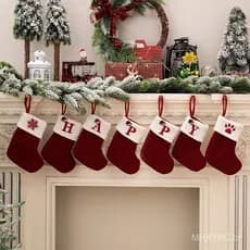 Meias de Natal Tricotadas MHXY com Alfabeto, Floco de Neve, Letras Vermelhas, Decoração de Árvore SK8F RAJN