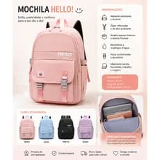 Mochila feminina casual leve e à prova d'água com grande capacidade para estudantes