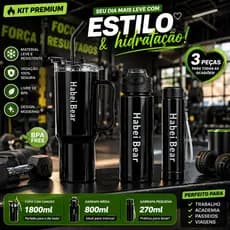 Kit Garrafa e Copo 3 em 1 - 1800ml 800ml 270ml Academia Praia Viagem BPA Free