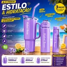 Kit Garrafa Academia 3 em 1 Copo 1800ml Garrafa 800ml 270ml Com Canudo BPA Free