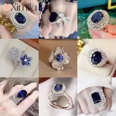 Anel feminino original de luxo com design de moda, série de cristais azuis, versátil e elegante, joia de casamento co