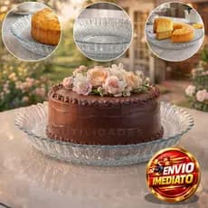 Prato Para Bolo em Vidro 30 CM Centro de Mesa Para Pudim, Doces e Sobremesas Mesa Posta