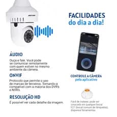 Camera Lampada Led Wifi 360 Jortan Full HD Sensor Movimento Fumaça Visao Noturna Colorida Monitoramento Celular