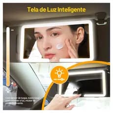 Espelho De Carro Com Led Para Maquiagem Bateria Recarregável Luz 3 Tons Regulável Para Visor Quebra Sol Mesa