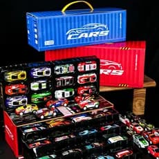 Kit 48 Carrinhos De Fricção Com Pista De Corrida Brinquedo Infantil Maleta Container Carros Coloridos Meninos