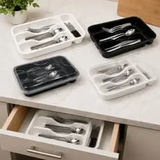 OFERTA Porta Talher Organizador Gaveta 4 Divisórias Resistente Com ou Sem Tampa Cozinha Casa Multiuso