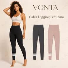 Calça Legging Feminina Cintura Alta Academia Yoga Fitness Tecido Macio Elástico Com Listras VONTA