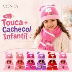 Kit Touca e Cachecol Infantil Tricô Inverno Quentinho Confortável Bebê Criança Menino Menina