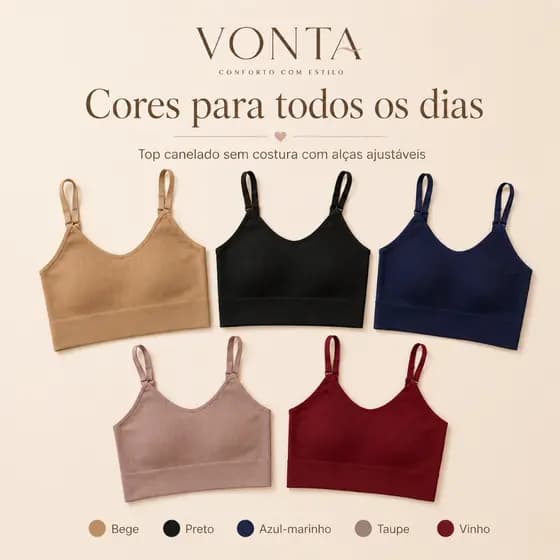Top Feminino Canelado Sem Costura com Alças Ajustáveis Confortável Cropped Básico