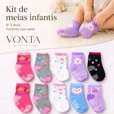 Kit Meias Bebê Infantil 0 a 2 Anos Antiderrapante Algodão Confortável Estampada Menino Menina