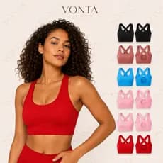 Top Fitness Feminino VONTA Alças Cruzadas Costas Abertas Sustentação Confortável Academia Yoga Treino