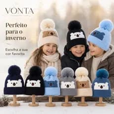 Touca Infantil de Inverno com Pompom Gorro de Lã Ursinho Quentinho Menino Menina