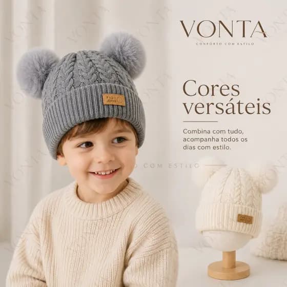 Touca Infantil de Inverno com Duplo Pompom Gorro de Tricô Quentinho para Bebê Criança Menino Menina 6 Cores