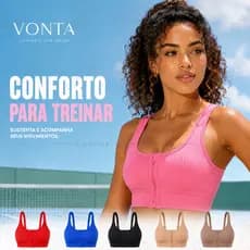Top Fitness Feminino Plus Size G/GG com Zíper Frontal, Alças Ajustáveis, Textura Canelada, Faixa Larga para Academia