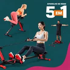 Máquina de Remo 5x1 Multifunções Abdominal Remada Rosca Elevação Simulador Dobrável Fitness em Casa