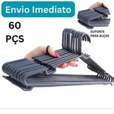 Kit 60 Cabides Pretos Adulto Reforçado Atóxico 38cm Closet Guarda-roupa Camisa Vestido Blusa