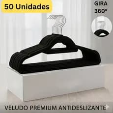Kit 50 Cabides Veludo Adulto Slim Antiderrapante Preto