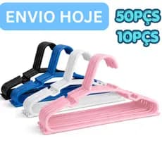 Kit até 50 Cabides Infantil Bebê Baby Reforçado Rosa Azul Branco Plástico Cruzeta Roupa Resistente