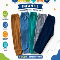 KIT 5 CALÇA BEBE TIPO MIJÃO MASCULINO CORES SORTIDAS.