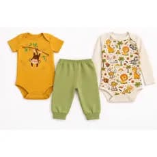Kit Body Bebe 3 Peças Manga Longa, Manga Curta E Calça