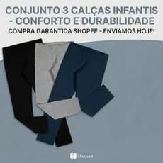kit 3 calças legging infantil de cottom cores lisas sem estampa