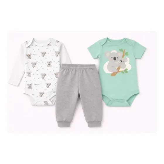 Kit Body Bebe 3 Peças Manga Longa, Manga Curta E Calça