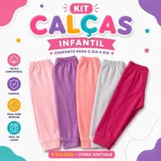 KIT 5 CALÇA BEBE TIPO MIJÃO CORES FEMININAS SORTIDAS.