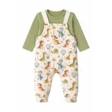 Conjunto Jardineira Longa Bebe estampado dinossauro algodão