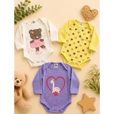 KIT 3 BODY SORTIDO MANGA LONGA FEMININO