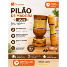 Pilão de Madeira 15 cm com Socador – Ideal para Temperos e Especiarias