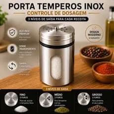 Saleiro Premium Vidro e Aço Inox Tampa Giratória Porta Temperos