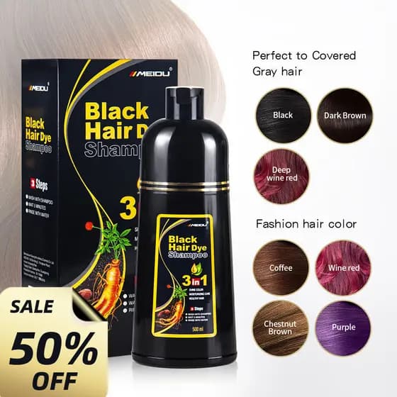 Shampoo Colorante Preto Branco 500ml Herbal Instantâneo Para Cabelos Brancos