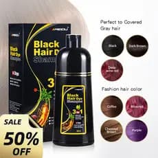 Shampoo Colorante Preto Branco 500ml Herbal Instantâneo Para Cabelos Brancos