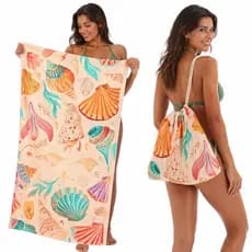 Toalha de Praia 2 em 1 com Mochila, Tapete Grande Antiareia de Secagem Rápida, Bolsa Conversível com Cordão para Piscina