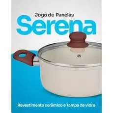 Conjunto Panelas Serena MTA 5 Peças Antiaderente Indução Revestimento Cerâmico Tampa Vidro Cozinha