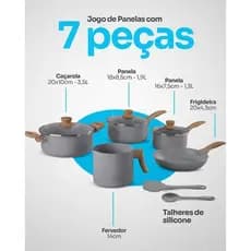 Jogo de Panelas Antiaderente Ceramic Life 7 Peças Brinox Indução – Easy Gris Cinza Cozinha Moderna Revestimento Cerâmico