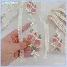 [takejoynewBR] Vintage Rosa Bordado Flor Renda Tecido Decoração Vários Acessórios DIY Artesanato Tbr