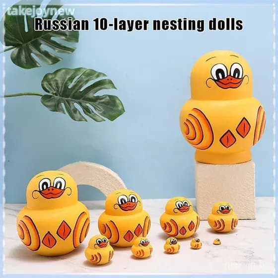 [takejoynewBR] Boneca Russa 10 Camadas De Pequeno Pato Amarelo Seco Ao Ar Basswood Pintado À Mão Brinquedo Infantil Orna