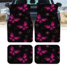 4 unidades de fundo preto rosa borboleta céu estrelado tema tapetes de pés de carro, tapetes gerais de interior de carro