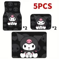 Conjunto de 5 peças de tapetes para pés de carro Sanrio Kuromi (incluindo tapetes de porta-malas), inclui 4 tapetes para