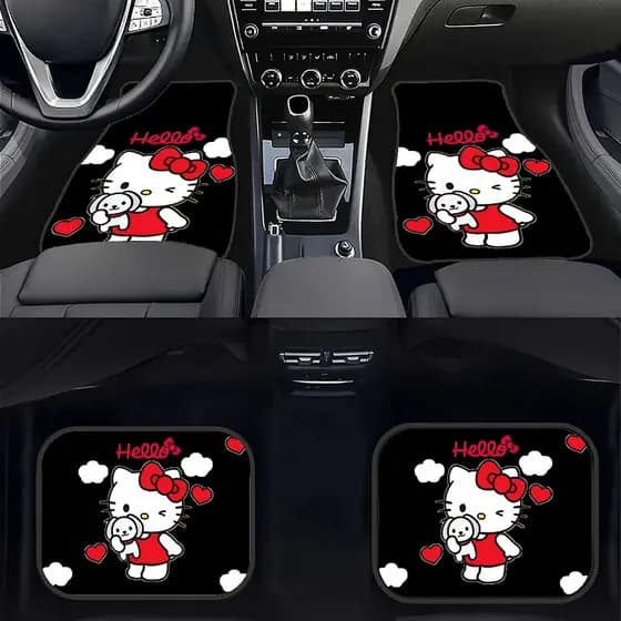 4 peças de tapetes de pés de carro impressos Hello Kitty Sanrio, tapetes de carro antiderrapantes, adequados para carros