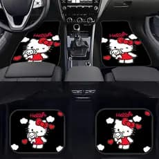 4 peças de tapetes de pés de carro impressos Hello Kitty Sanrio, tapetes de carro antiderrapantes, adequados para carros