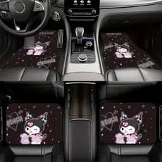 Sanrio 4 peças de tapete universal para carro estampado Kuromi simples de desenho animado, tapete de carro com cobertura